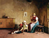 Feeding The Baby - Gaetano Chierici - 19th Century European Domestic Interiors Painting - Framed Prints