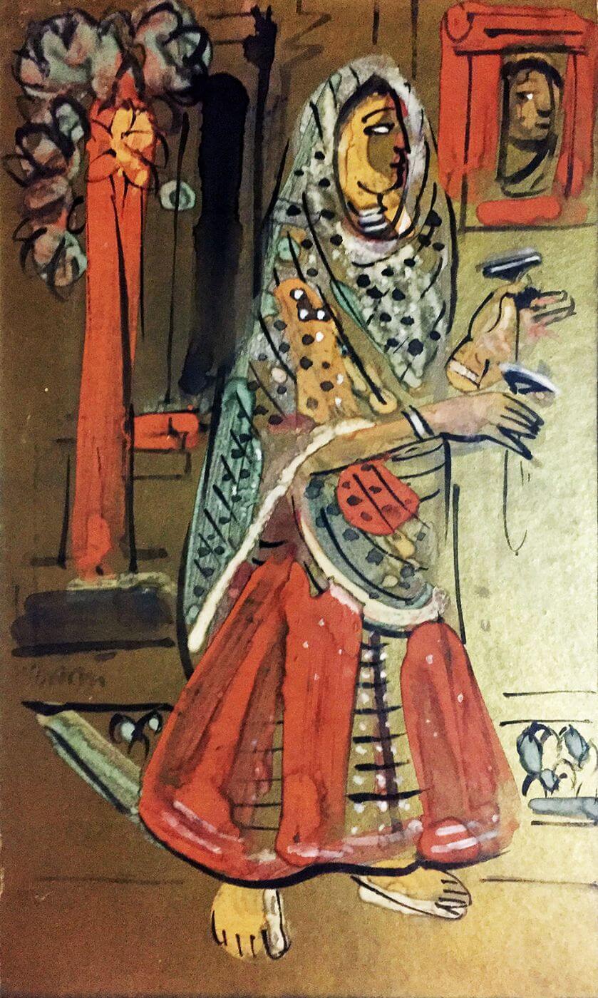 Female Bard - Benode Behari Mukherjee - Bengal School Indian Painting ...