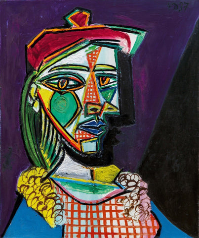 Femme Au beret et a la robe quadrille - (Marie-Therese Walter) - Large Art Prints by Pablo Picasso