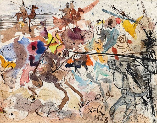 Fifty Horsemen (Scorgemmo Una Cinquantina Di Cavalieri) - Salvador Dalí Art Painting - Life Size Posters