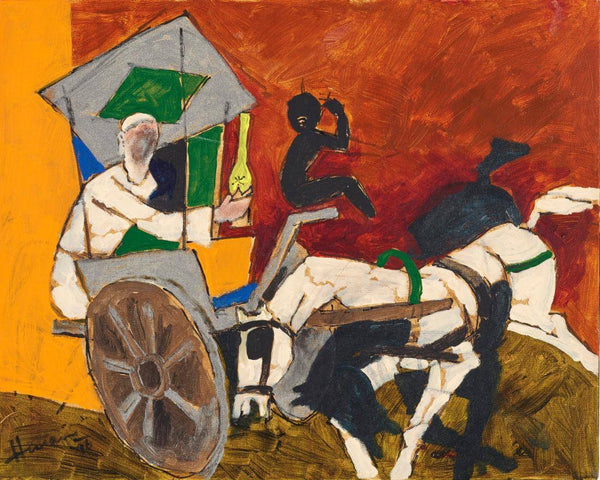 Figures In Horse Cart - Maqbool Fida Husain Painting - Canvas Prints