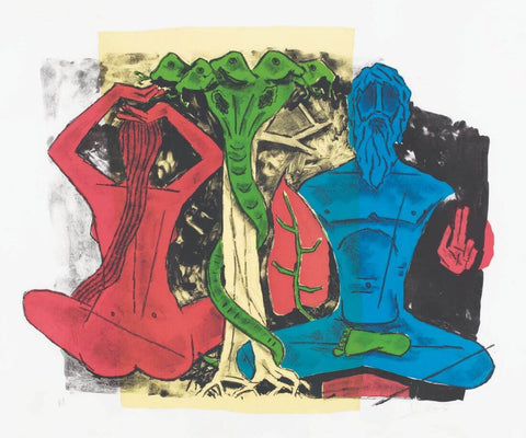 Figures With Tree - M F Husain Painting by M F Husain
