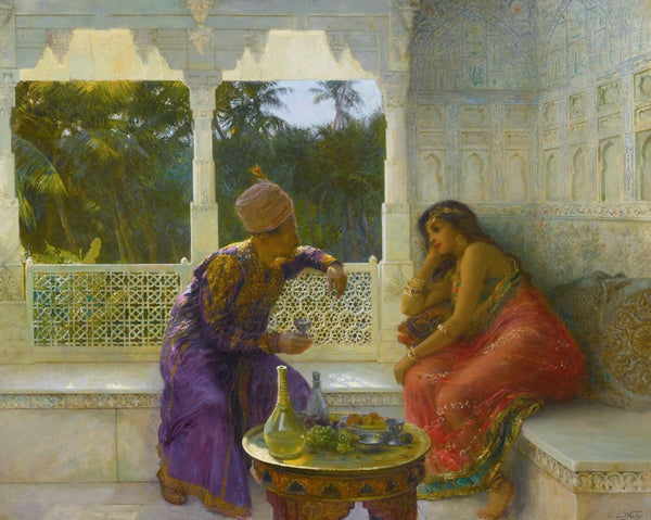 Figures in an Interior with Garden of Palms Beyond - Posters