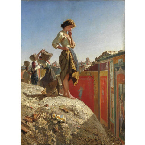 The Excavation of Pompeii (Et ex Pompeiano Excavation) - Filippo Palizzi - Neo Classic Painting - Framed Prints by Filippo Palizzi