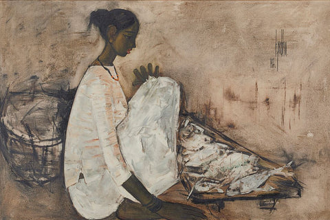 Fisher Girl - B Prabha - Indian Painting by B. Prabha