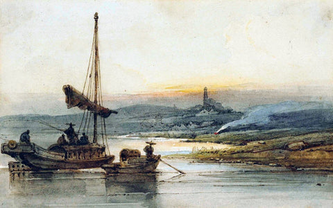 Fisherman On The Pearl River - George Chinnery - Vintage Orientalist Painting by George Chinnery