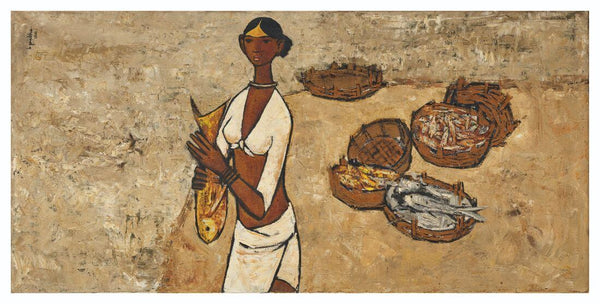Fisherwoman - B Prabha - Indian Painting - Art Prints