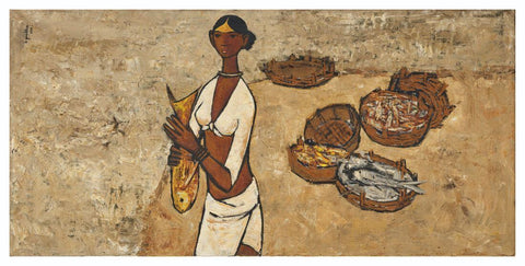 Fisherwoman - B Prabha - Indian Painting - Framed Prints