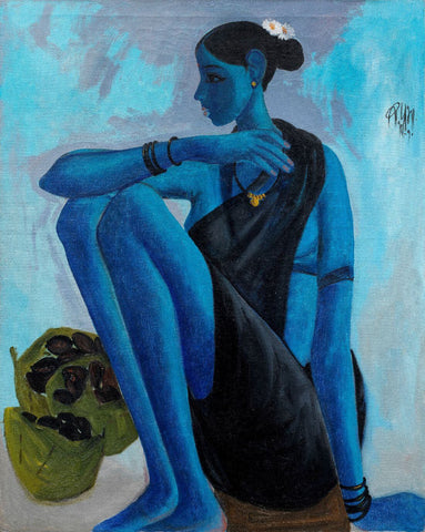 Fisherwoman With Oysters - B Prabha - Indian Painting - Large Art Prints by B. Prabha