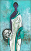 Fishwerwoman (Blue) - B Prabha - Indian Art Painting - Life Size Posters