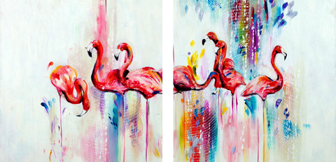 Flamingos - Art Panels by Christopher Noel