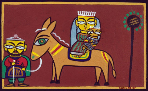 Flight Into Egypt -  Jamini Roy - Bengal School - Christian Art Painting by Jamini Roy