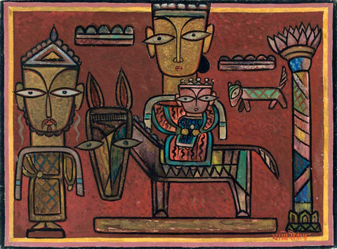Flight Into Egypt - Mary Joseph and Jesus - Jamini Roy - Bengal School - Christian Art Painting - Canvas Prints