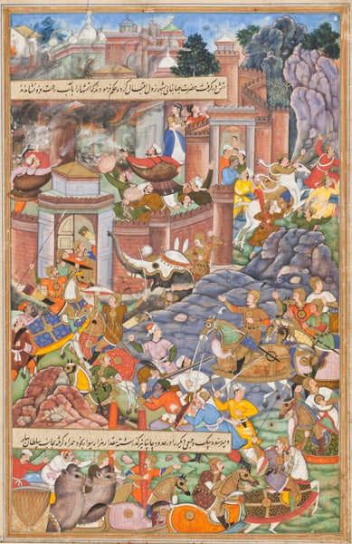Indian Miniature Paintings - Rajput painting - Flight of Sultan Bahadur During Humayun's Campaign in Gujarat - Posters