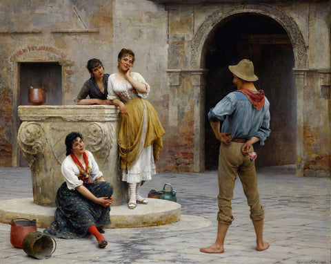 Flirtation - Eugen Von Blaas Painting - Large Art Prints by Eugene de Blaas