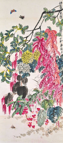 Flowers And Butterflies - Qi Baishi - Modern Gongbi Chinese Painting by Qi Baishi