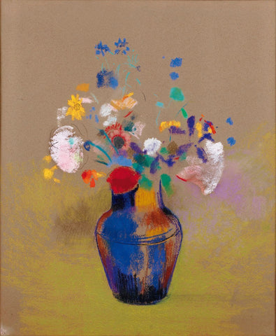 Flowers On Gray Background (Fleurs Sur Fond Gris) - Odilon Redon - Floral Painting - Life Size Posters