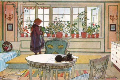 Flowers On The Windowsill (Blomsterfönstret) - Carl Larsson - Water Colour Painting - Life Size Posters