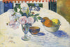 Flowers and a Bowl of Fruit on a Table - Canvas Prints