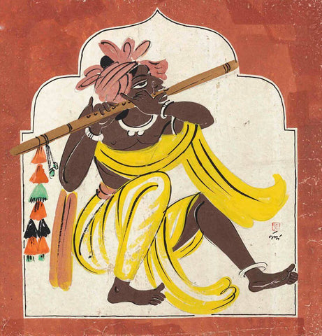 Flute Player - Nandalal Bose - Bengal School - Famous Indian Painting by Nandalal Bose