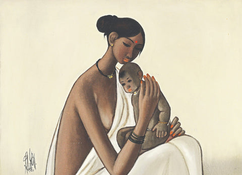 Folk Woman With Child - Posters by B. Prabha