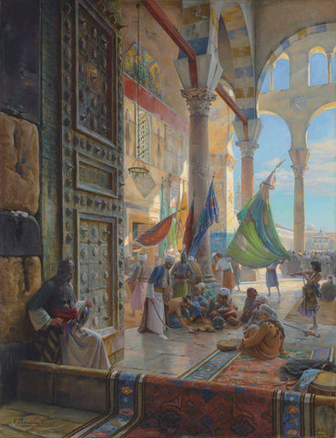 Forecourt of the Ummayad Mosque in Damascus - Gustav Bauernfeind - Orientalist Art Painting - Framed Prints by Gustav Bauernfeind