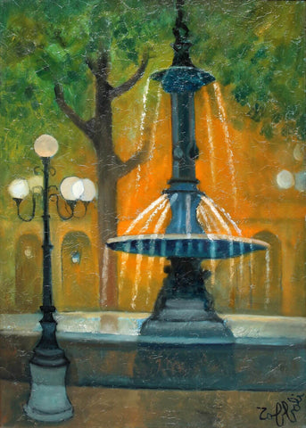 Fountain In The Royal Palace (Fontaine du Palais Royal) - Louis Toffoli - Contemporary Art Painting - Posters by Louis Toffoli