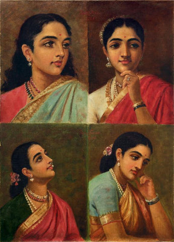 Four Portrait - Large Art Prints by Raja Ravi Varma