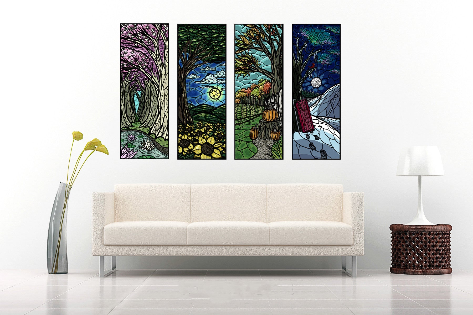 Four Seasons Stained Glass Style Art Panels by Hamid Raza Buy