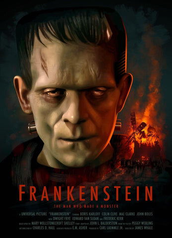 Frankenstein - Boris Karloff - Classic Horror Movie - Hollywood English Movie Art Poster - Life Size Posters by Hollywood Movie
