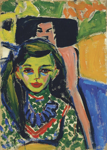 Franzi In Front Of A Carved Chair by Ernst Ludwig Kirchner