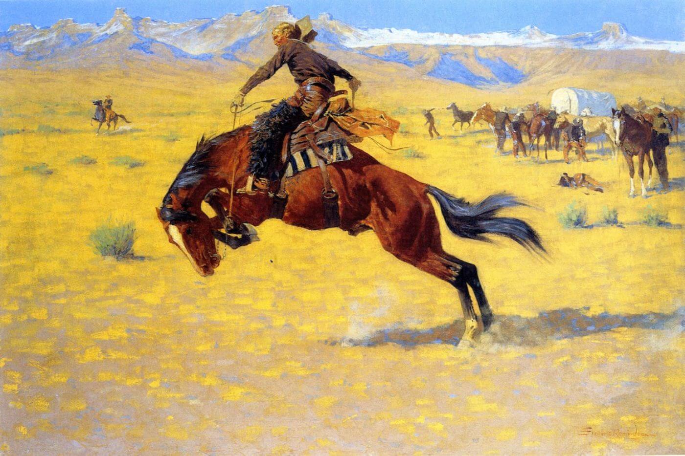Dessin Original Signé Frederic Remington « La Surprise à Grande Distance » – Style Réaliste Western