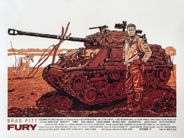 Fury - Brad Pitt - Hollywood War WW2 Movie Art Poster - Art Prints