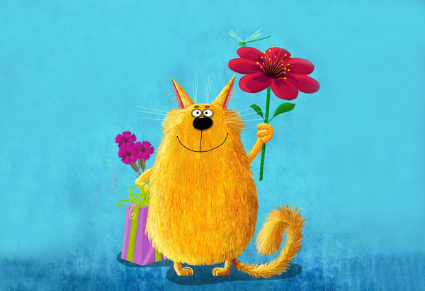 Fuzzy Cat With Spring Flowers - Art Prints