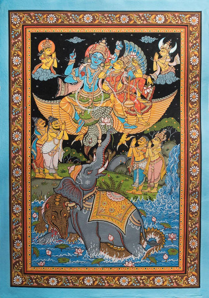 Gajendra Moksh - Bhagavata Purana - Hindu Indian Painting -  Vintage Indian Miniature Art Painting - Posters