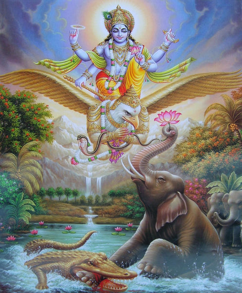 Gajendramoksh - Bhagavata Purana - Indian Hindu Painting - Vintage Indian Miniature Art Painting - Life Size Posters