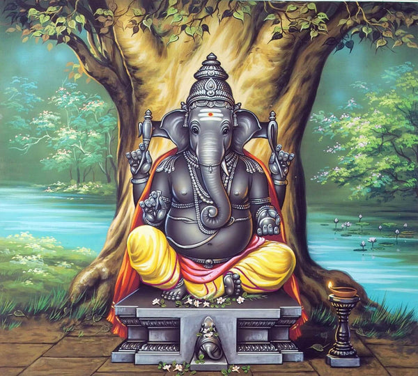 Ganesha Meditating Ganapati Painting - Framed Prints