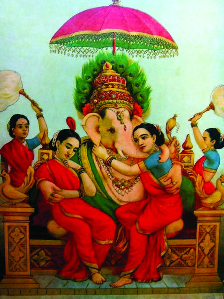 Ganesha with conserts Riddi \u0026 Siddi - Art Prints