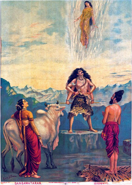 Gangawataran - Descent of Ganga - Raja Ravi Varma Oleograph Print- Indian Painting - Posters