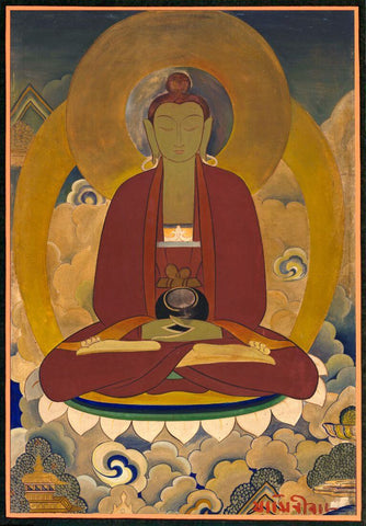 Gautam Buddha Meditating - Jamini Roy - Bengal School Painting - Framed Prints