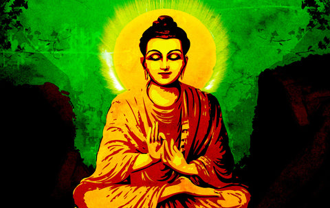 Gautam Buddha With Green Background - Posters by Sina Irani