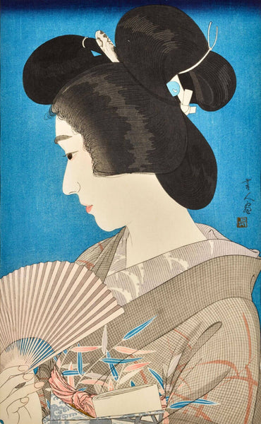 Geisha In Summer - Torii Kotondo - Japanese Oban Tate-e print Painting - Life Size Posters
