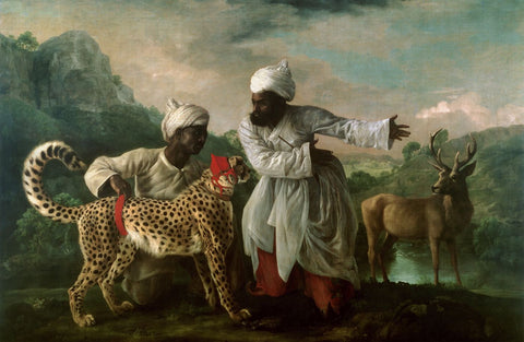A Cheetah and Stag with Two Indian Attendants c. 1765 - Canvas Prints by George Stubbs