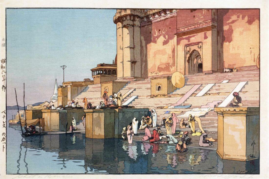 Ghat In Benaras - Yoshida Hiroshi - Vintage 1931 Japanese