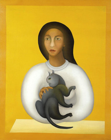 Girl With Cat by Manjit Bawa