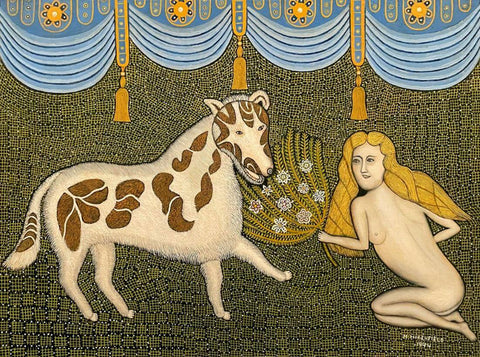 Girl With Horse - Morris Hirshfield - Folk Art Painting - Posters
