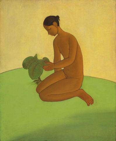 Girl With Plant - B Prabha - Canvas Prints