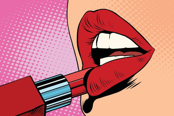 Girl Paints Lips with Red Lipstick -  Sexy Pop Art Painting - Canvas Prints