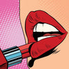 Girl Paints Lips with Red Lipstick - Sexy Pop Art Painting Square - Posters
