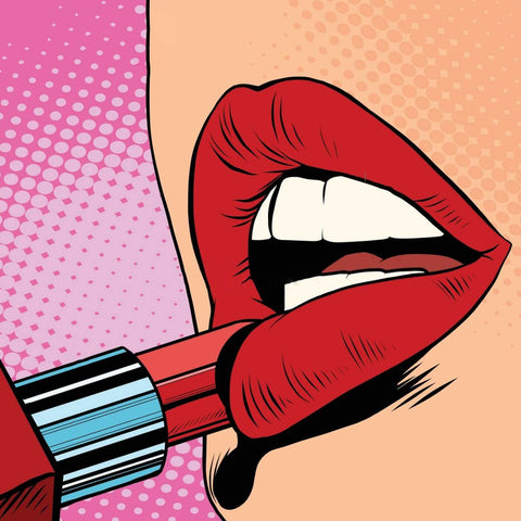 Girl Paints Lips with Red Lipstick - Sexy Pop Art Painting Square by Tallenge Store
